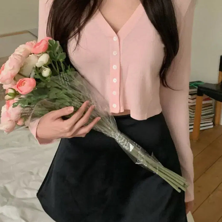 [BUNJANG] Be With You Pink Coral Crop Summer Cardigan / 비위드유 핑크코랄 크롭 썸머 가디건