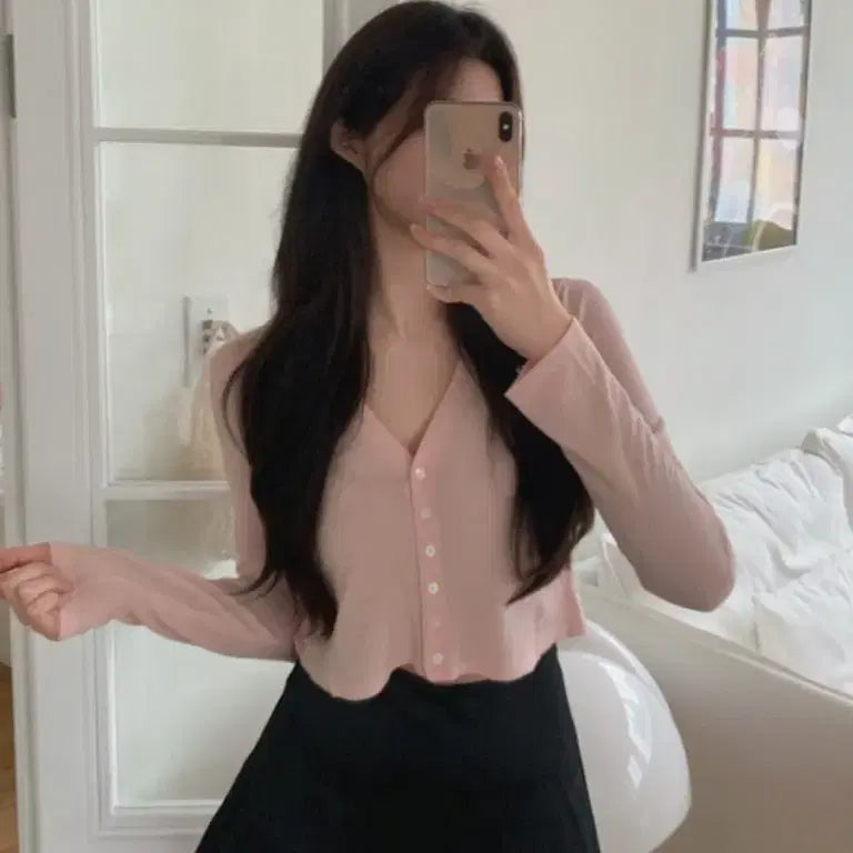 [BUNJANG] Be With You Pink Coral Crop Summer Cardigan / 비위드유 핑크코랄 크롭 썸머 가디건