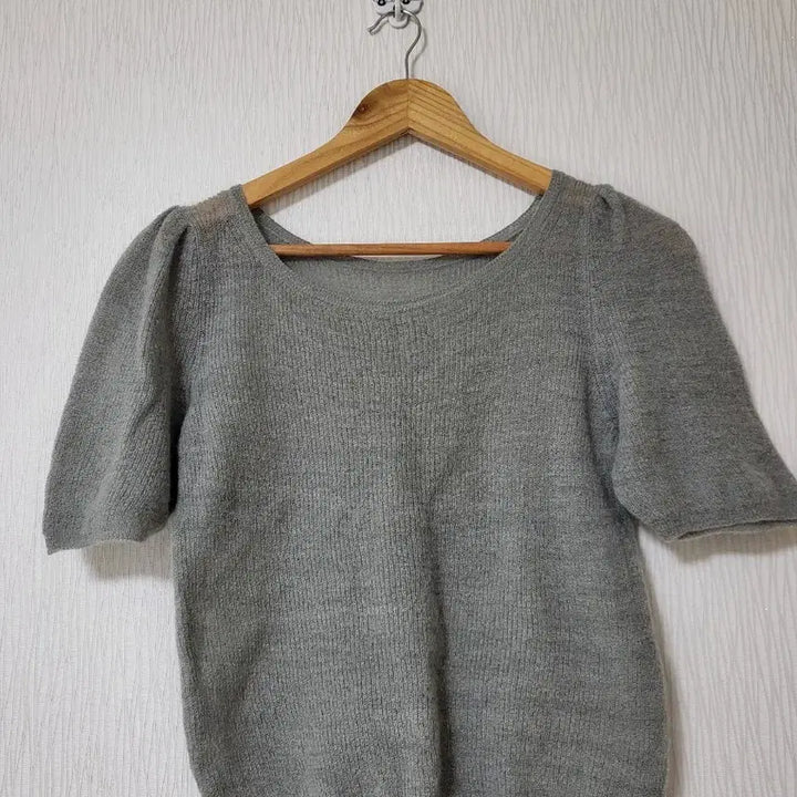 [BUNJANG] Gray Puff Short Sleeve Knit Top / 회색 퍼프 반팔 니트