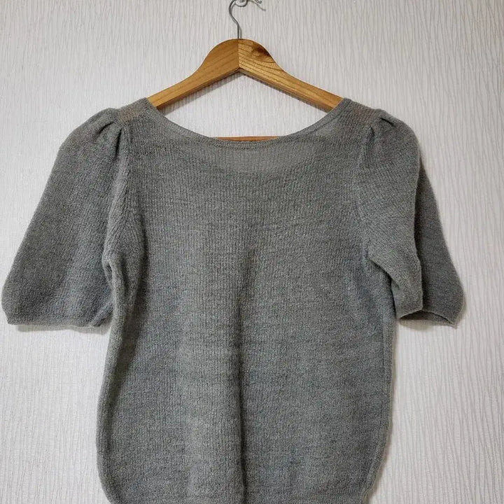 [BUNJANG] Gray Puff Short Sleeve Knit Top / 회색 퍼프 반팔 니트
