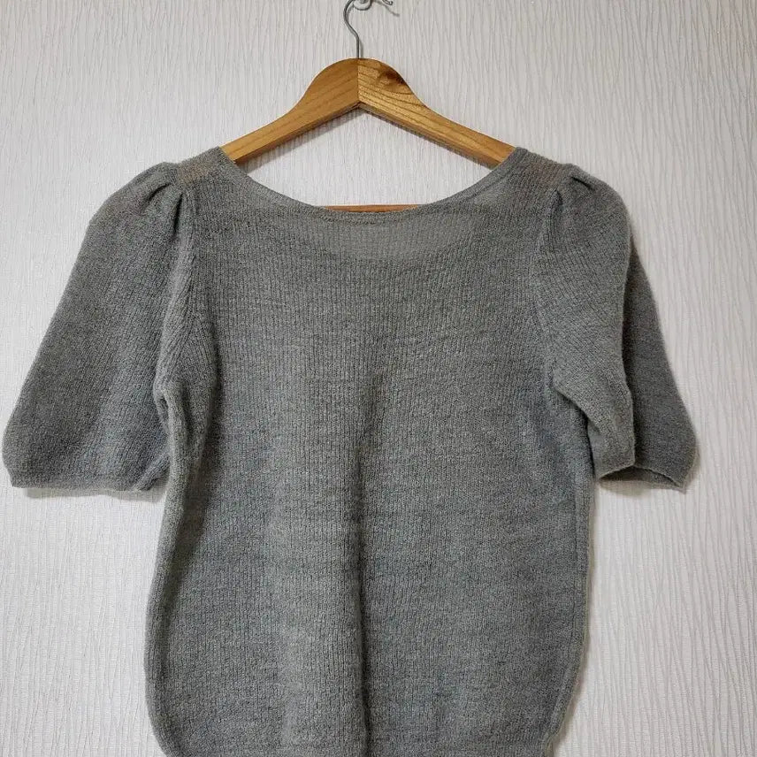 [BUNJANG] Gray Puff Short Sleeve Knit Top / 회색 퍼프 반팔 니트