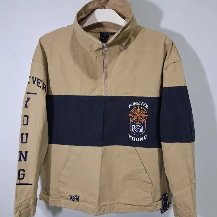 [BUNJANG] Khaki Color Block Anorak Windbreaker Jacket / 카키 배색 아노락 바람막이 점퍼