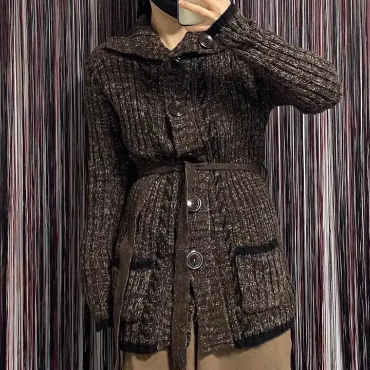 [BUNJANG] Belt Detail Cardigan / 브라운 가디건