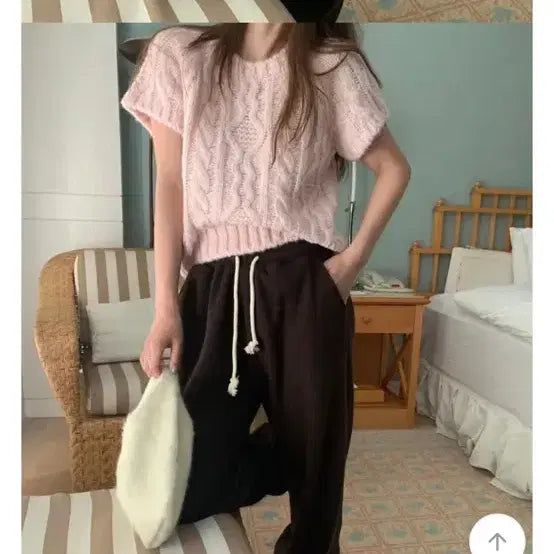 [BUNJANG] Melounge Pink Knit Top / 멜라운지 반팔니트 핑크