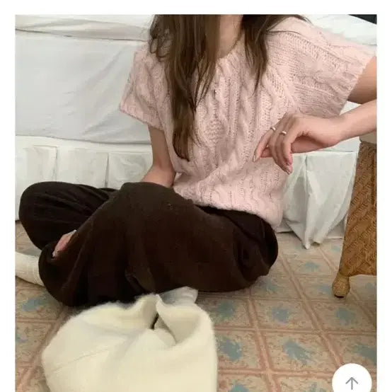 [BUNJANG] Melounge Pink Knit Top / 멜라운지 반팔니트 핑크