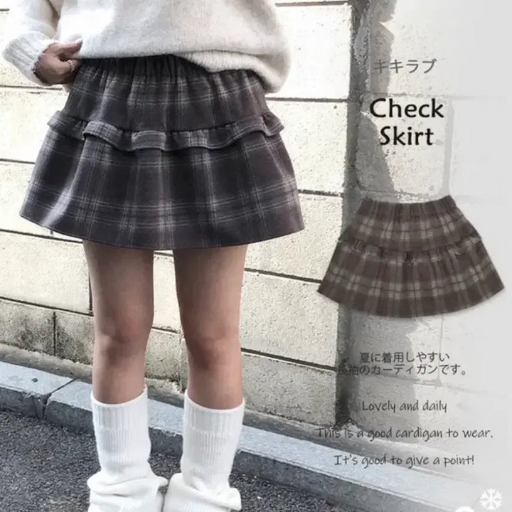 [BUNJANG] Ably Checkered Ruffle Pleated Skirt / 에이블리 체크 밴딩 프릴 캉캉 플리츠 스커트