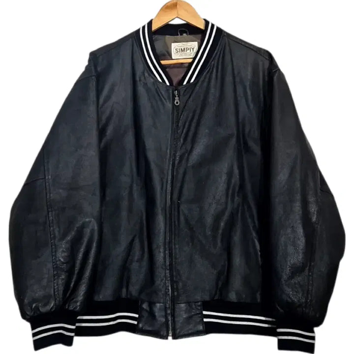 [BUNJANG] Simpiy Minimal Leather Varsity Jacket / Simpiy 미니멀 가죽 바시티 자켓