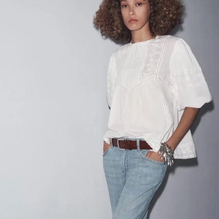 [BUNJANG] Zara Romantic Blouse White S / 자라 로맨틱 블라우스 화이트 S 새상품