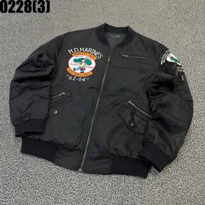 [BUNJANG] M.D.Marines Patch Black Bomber Jacket / 블랙 항공 점퍼 M.D.Marines 패치 l 0228