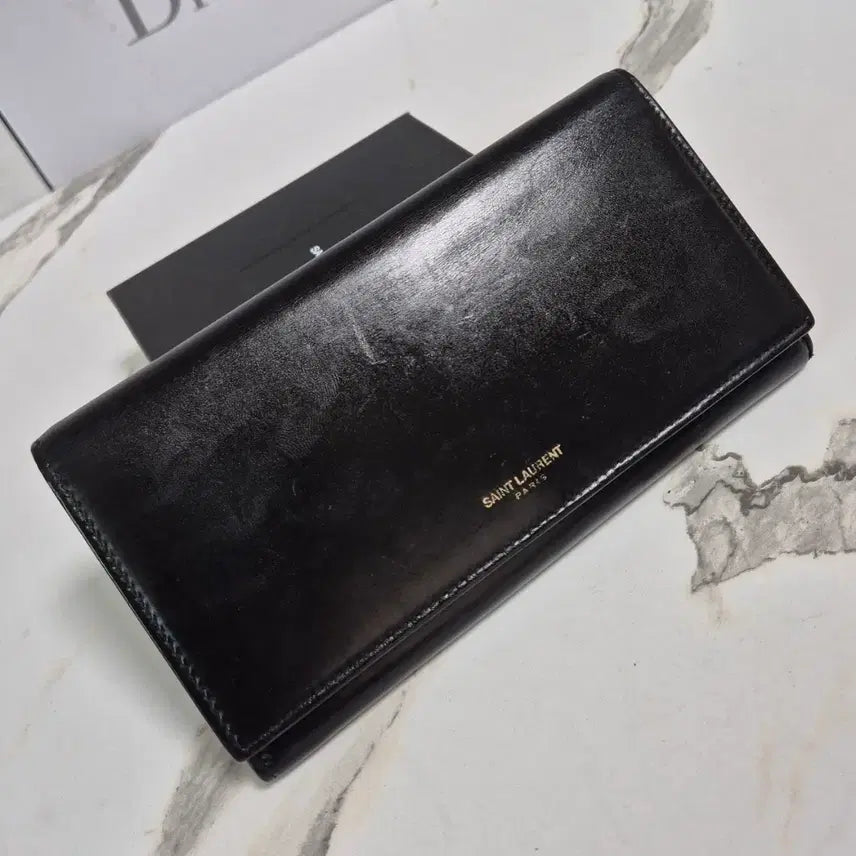 [BUNJANG] Saint Laurent Black Leather Long Wallet / (정품) 입생로랑 블랙 레더 장지갑