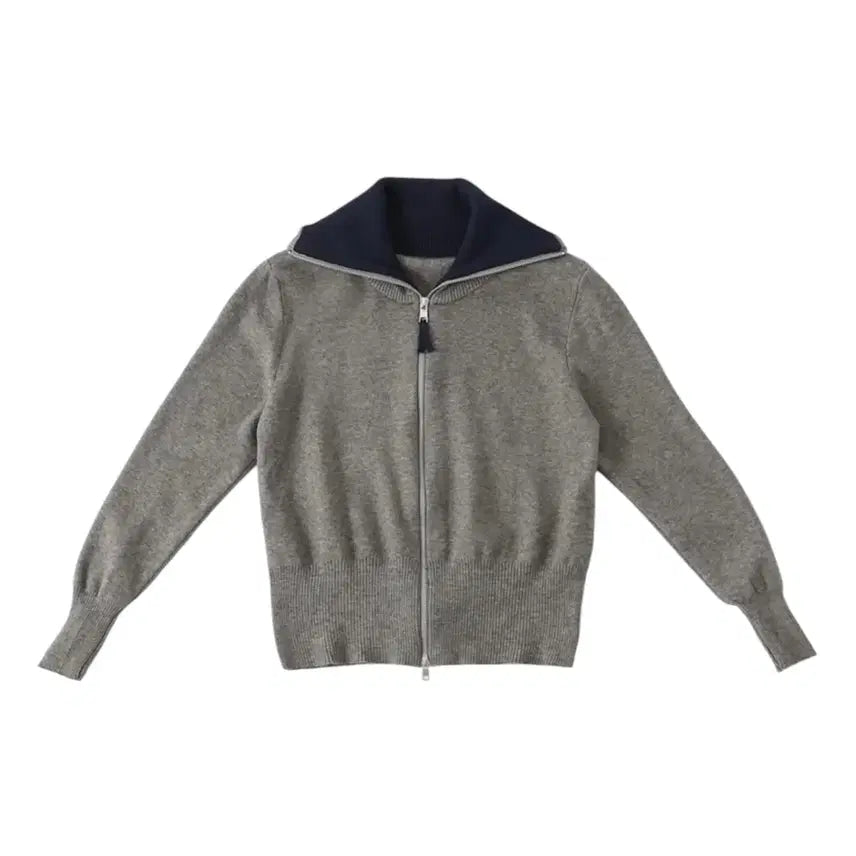 [BUNJANG] Miley Row Gray Zip-Up Knit Cardigan / 마일리로우 집업 니트 가디건 그레이
