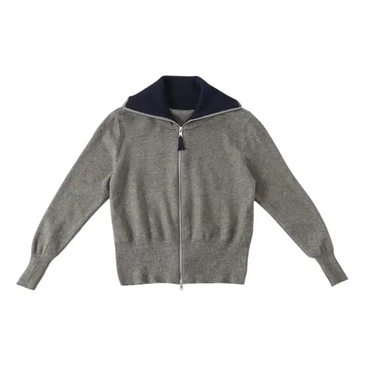 [BUNJANG] Miley Row Gray Zip-Up Knit Cardigan / 마일리로우 집업 니트 가디건 그레이
