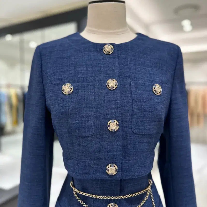 [BUNJANG] MOJO.S.PHINE Chain Belt Two-Piece Long Dress Deep Blue / 모조에스핀 MOJO.S.PHINE 체인벨트 투피스형 롱원피스 딥블루 한섬