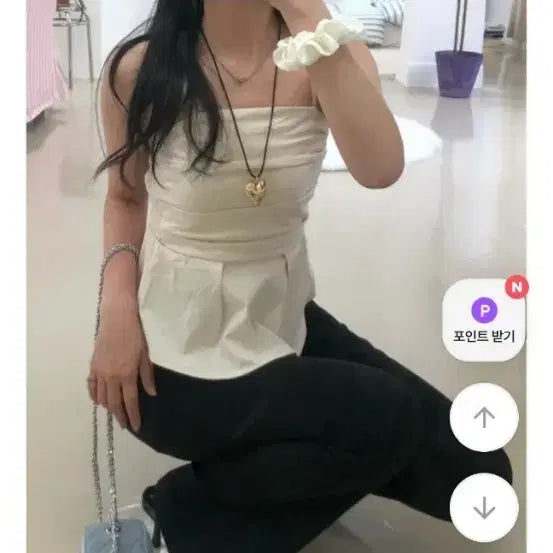 [BUNJANG] Ivory/Black Cami Blouse / (새상품) 아이보리/블랙 끈나시 블라우스