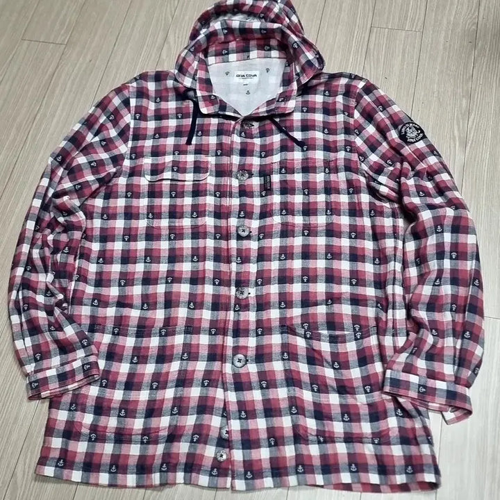 [BUNJANG] Sina Cova Anchor Check Hooded Shirt / 일본제 시나코바 앵커 체크 후드 셔츠(100)