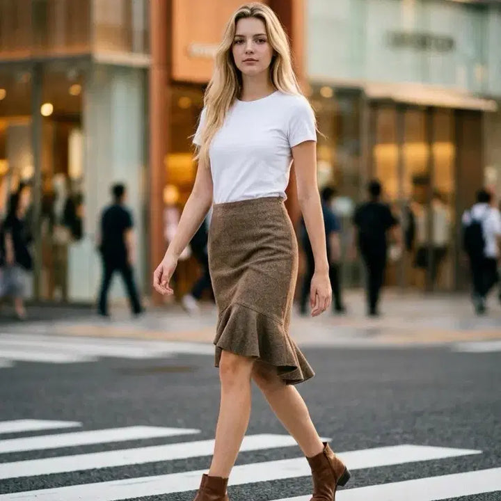 [BUNJANG] Asymmetrical Frill Midi Skirt / 새상품:) 언발 프릴 미디스커트(택있음)