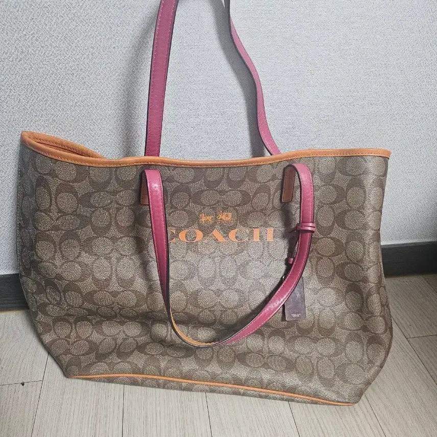 [BUNJANG] Coach Signature Pink Shoulder Tote Bag / 코치 시그니처 핑크 숄더백 토트백