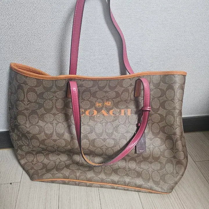[BUNJANG] Coach Signature Pink Shoulder Tote Bag / 코치 시그니처 핑크 숄더백 토트백