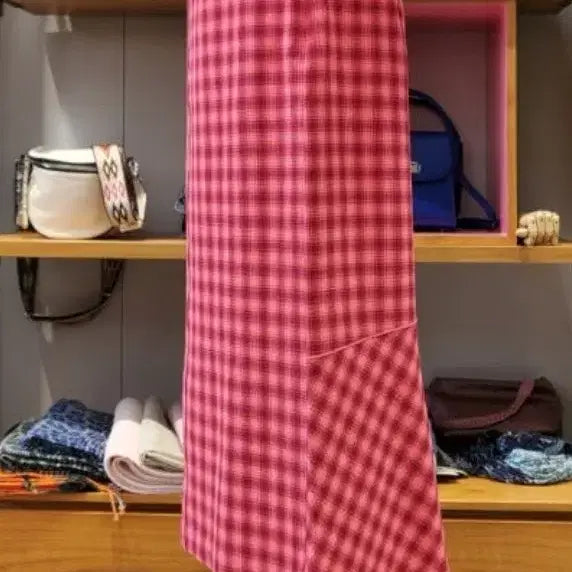 [BUNJANG] Benetton Checkered Asymmetrical Midi Skirt / 베네통 체크 언발 스커트
