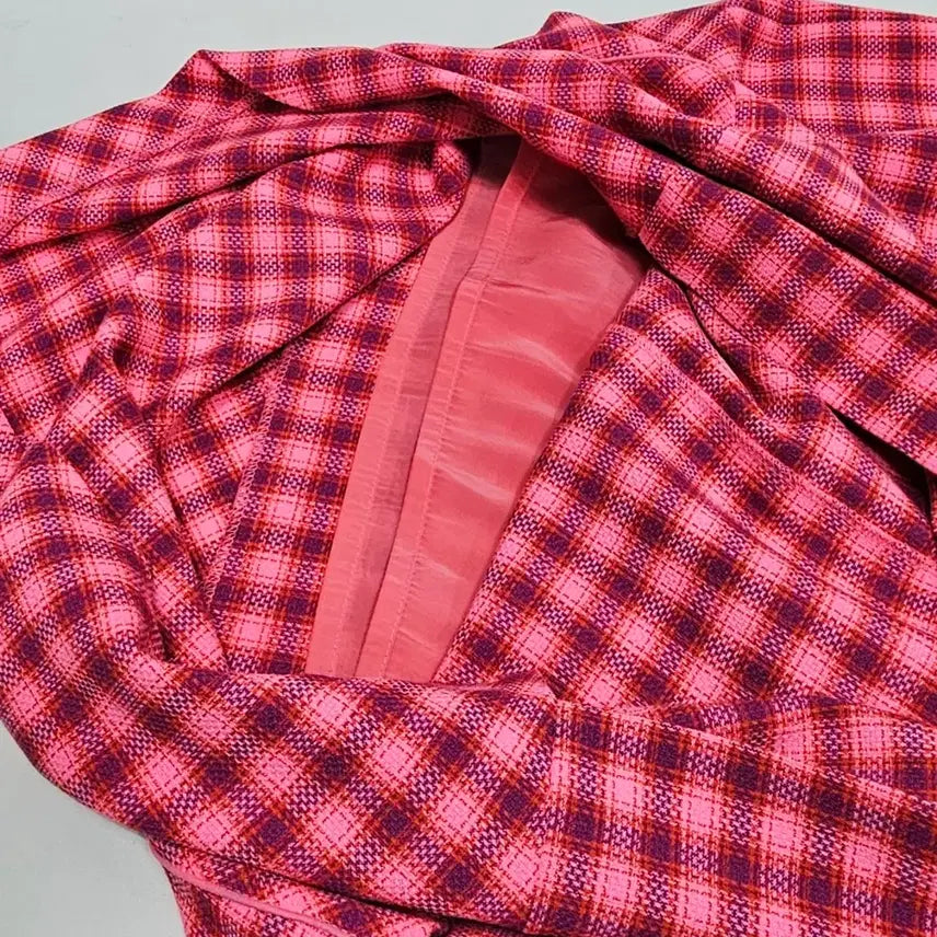 [BUNJANG] Benetton Checkered Asymmetrical Midi Skirt / 베네통 체크 언발 스커트