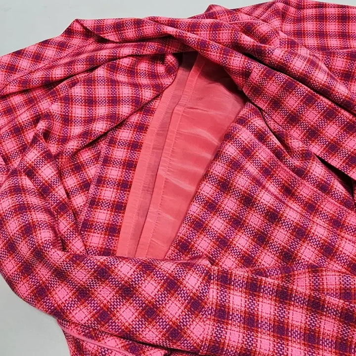[BUNJANG] Benetton Checkered Asymmetrical Midi Skirt / 베네통 체크 언발 스커트