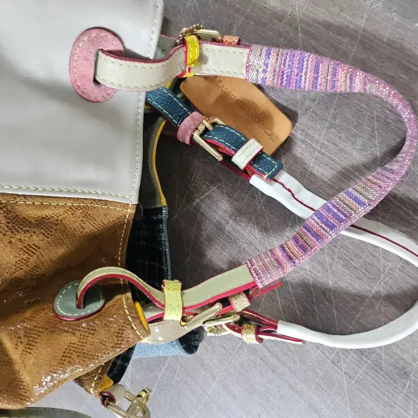 [BUNJANG] Leather Color Patchwork Tote Shoulder Bag / 가죽 배색 컬러 패치워크 토트백 숄더