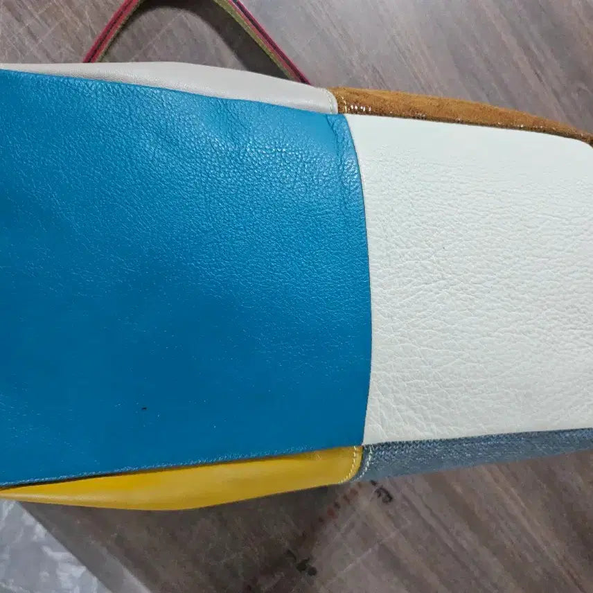 [BUNJANG] Leather Color Patchwork Tote Shoulder Bag / 가죽 배색 컬러 패치워크 토트백 숄더