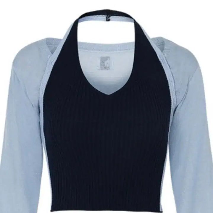 [BUNJANG] YUZ Halter Neck Knit Top Navy / 유즈 홀터넥 니트 탑 네이비