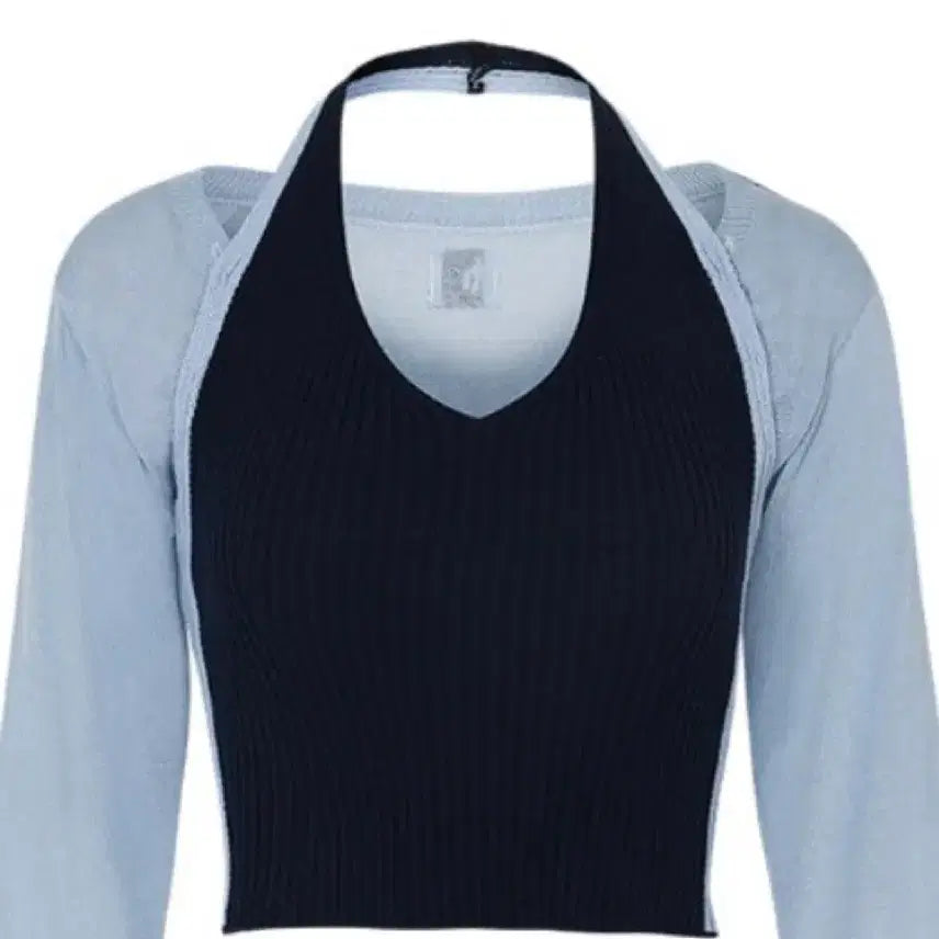[BUNJANG] YUZ Halter Neck Knit Top Navy / 유즈 홀터넥 니트 탑 네이비
