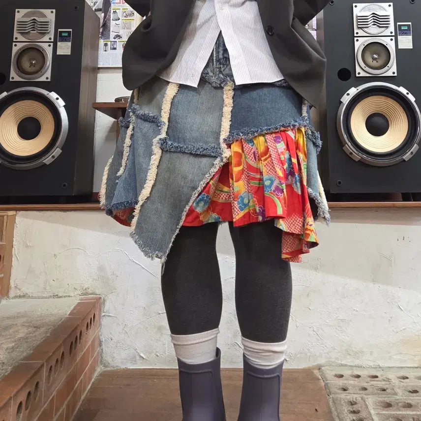 [BUNJANG] JPN Patchwork Grunge Denim Skirt / JPN 패치워크 그런지 데님 스커트