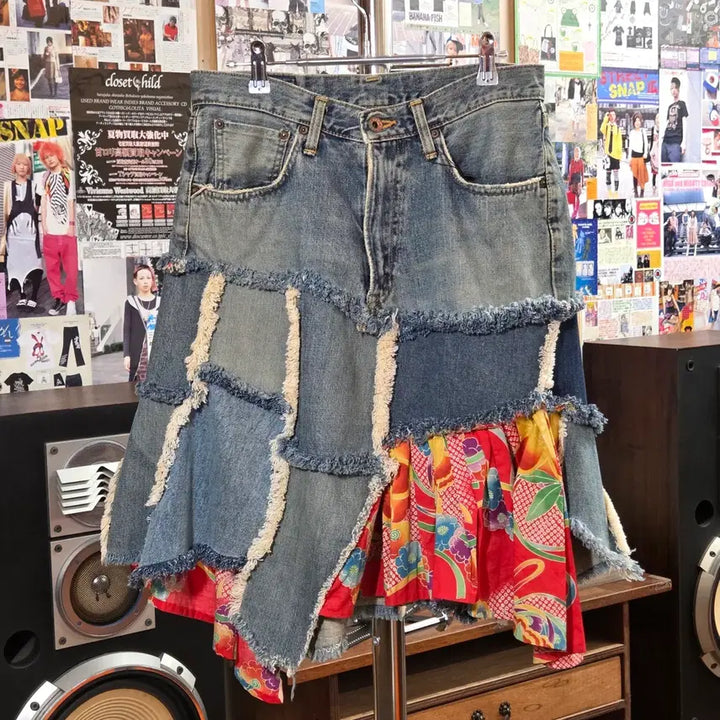 [BUNJANG] JPN Patchwork Grunge Denim Skirt / JPN 패치워크 그런지 데님 스커트