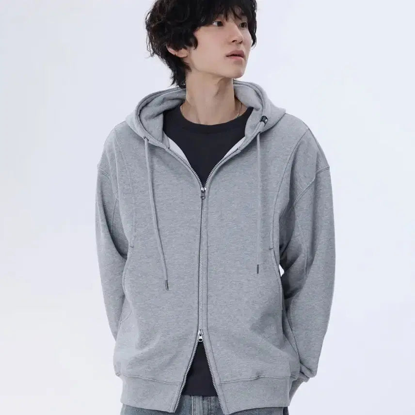 [BUNJANG] GHZ-278 Gray Stitch Detail Hooded Zip-Up Jacket / 절개 스티치 후드집업 GHZ-278_그레이