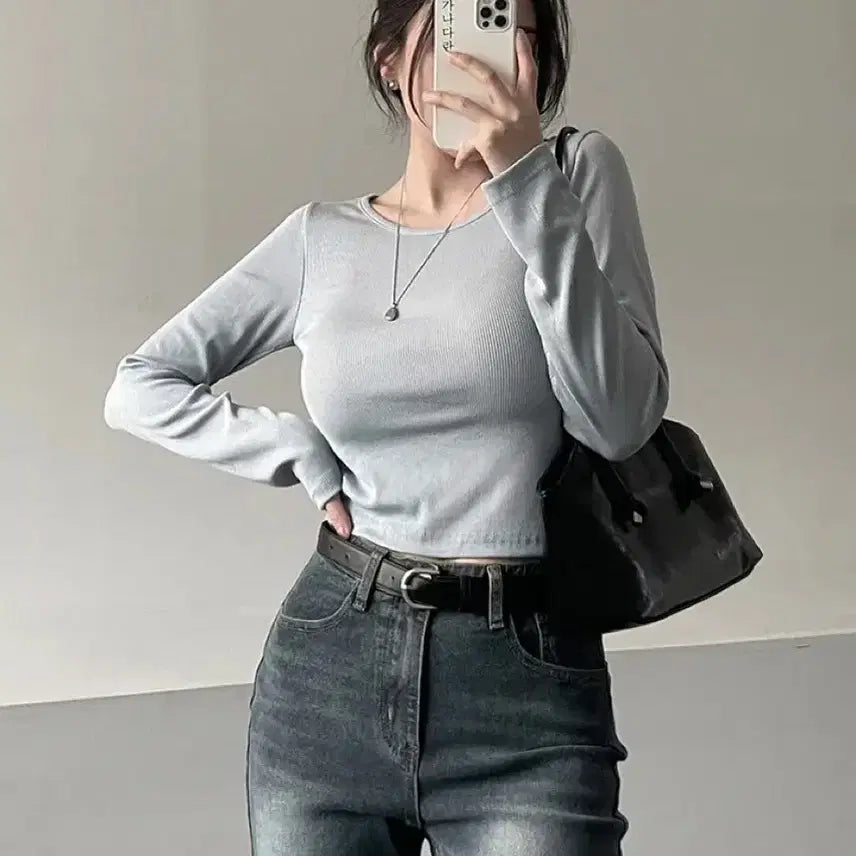 [BUNJANG] High-Waist Bootcut Denim Jeans / 하이웨스트 스판 진청 워싱 부츠컷 데님 팬츠