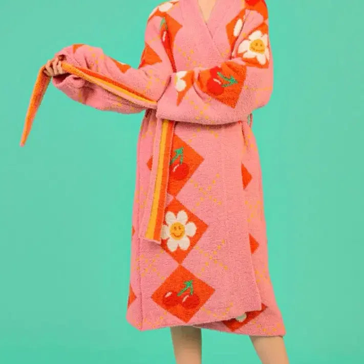 [BUNJANG] Wiggle Wiggle Smile Cherry Argyle Lounge Robe / 위글위글 라운지 로브 Smile Cherry Argyle