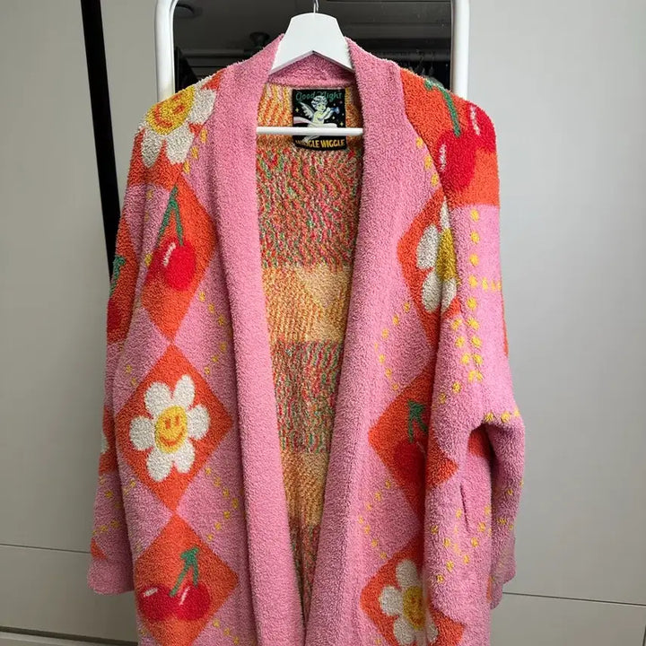 [BUNJANG] Wiggle Wiggle Smile Cherry Argyle Lounge Robe / 위글위글 라운지 로브 Smile Cherry Argyle