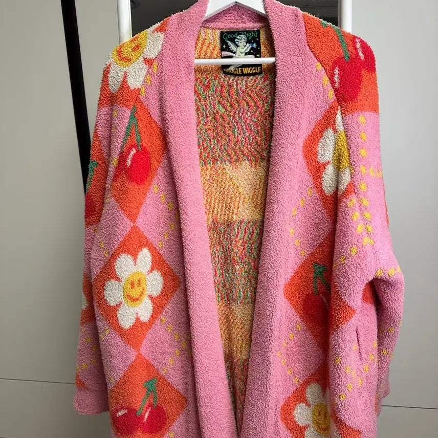 [BUNJANG] Wiggle Wiggle Smile Cherry Argyle Lounge Robe / 위글위글 라운지 로브 Smile Cherry Argyle