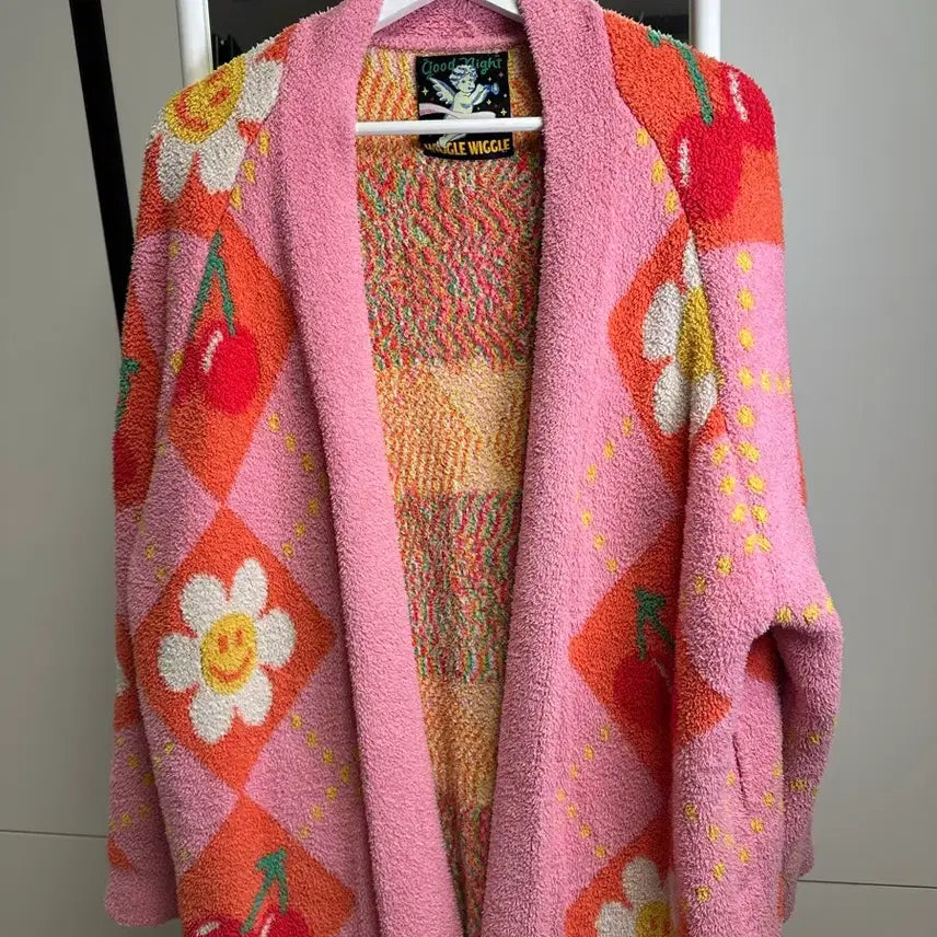 [BUNJANG] Wiggle Wiggle Smile Cherry Argyle Lounge Robe / 위글위글 라운지 로브 Smile Cherry Argyle