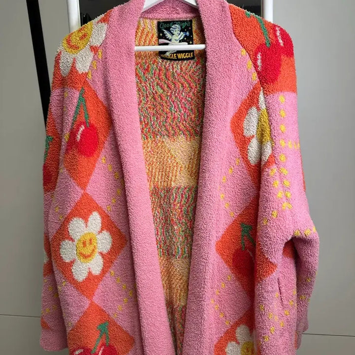 [BUNJANG] Wiggle Wiggle Smile Cherry Argyle Lounge Robe / 위글위글 라운지 로브 Smile Cherry Argyle