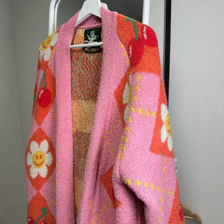 [BUNJANG] Wiggle Wiggle Smile Cherry Argyle Lounge Robe / 위글위글 라운지 로브 Smile Cherry Argyle