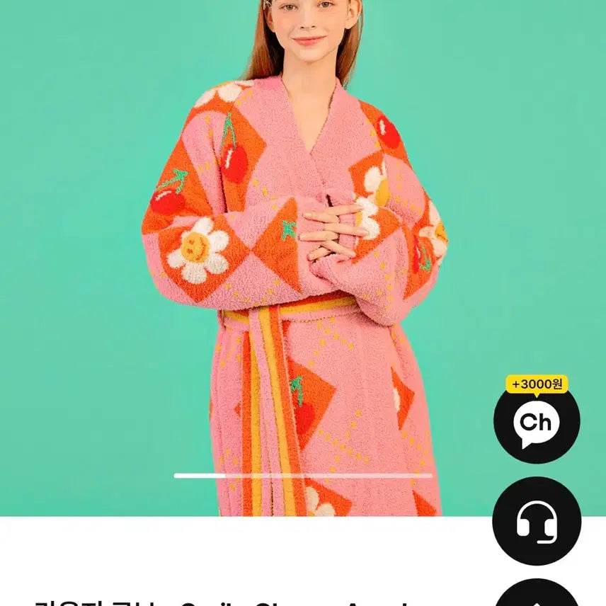 [BUNJANG] Wiggle Wiggle Smile Cherry Argyle Lounge Robe / 위글위글 라운지 로브 Smile Cherry Argyle