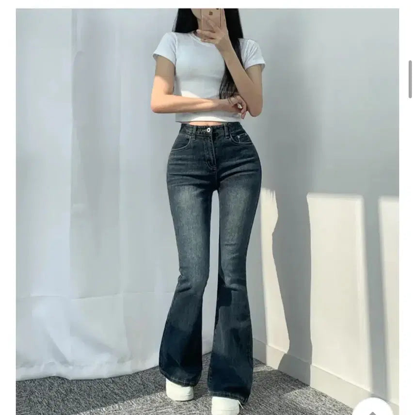 [BUNJANG] Ablly Fold Back Pocket Bootcut Denim Pants Dark Blue S Size / 에이블리 니까 폴드 백 포켓 부츠컷 데님 팬츠 진청 S사이즈