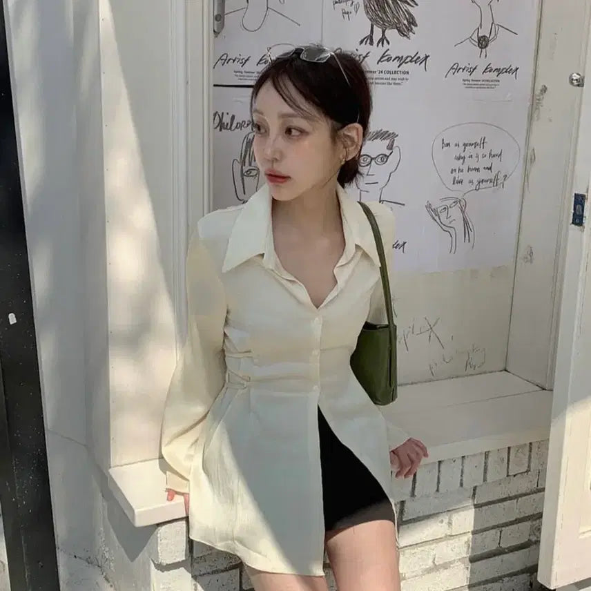 [SOLD OUT] (새상품)위드니노 링클 셔츠 블라우스 블랙