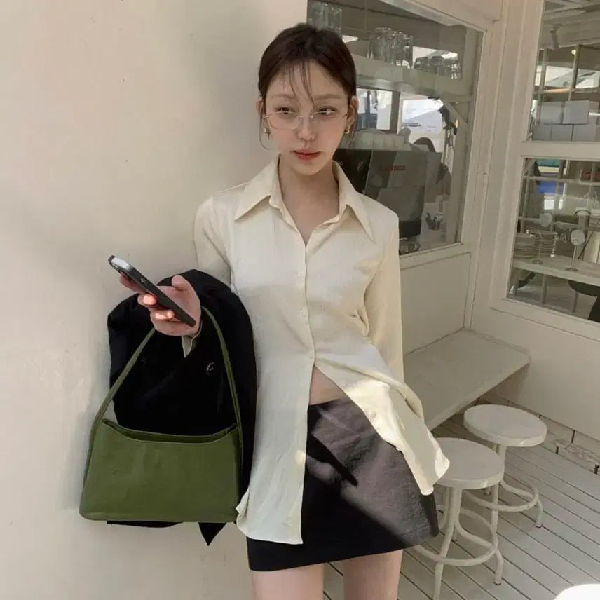 [SOLD OUT] (새상품)위드니노 링클 셔츠 블라우스 블랙