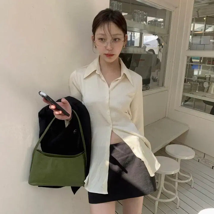 [SOLD OUT] (새상품)위드니노 링클 셔츠 블라우스 블랙