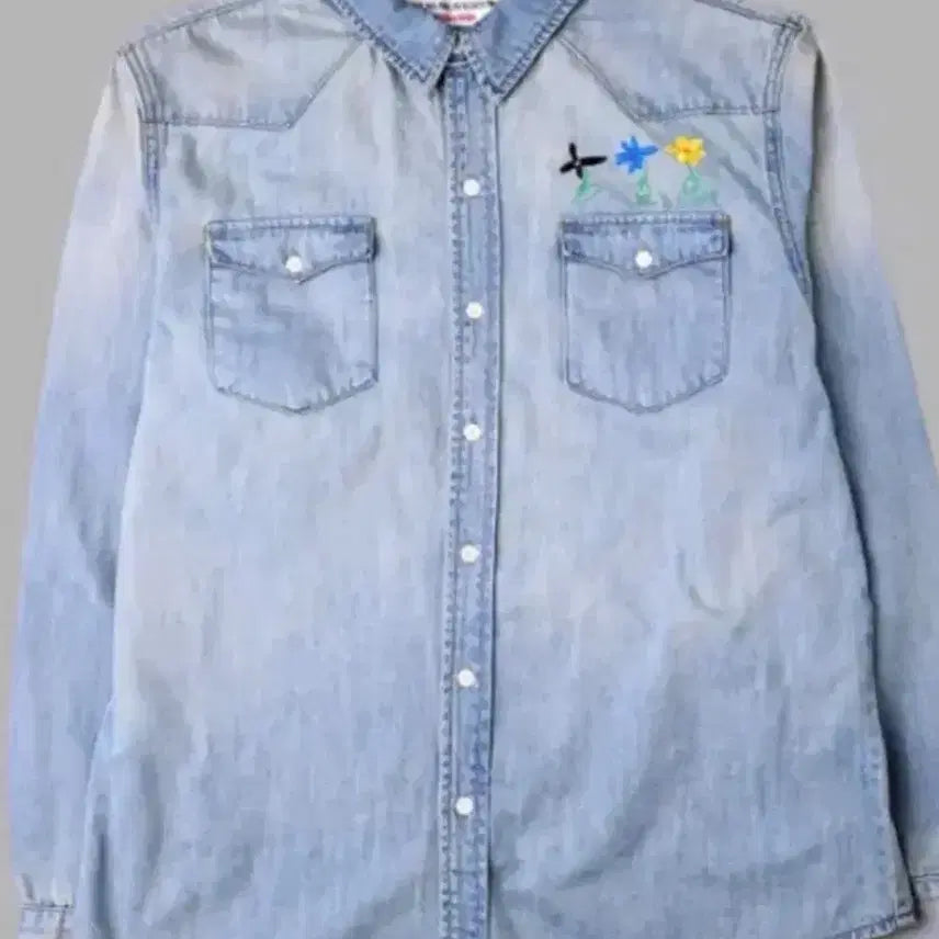 [BUNJANG] The Museum Visiter Flower Denim Shirt / [S] 더뮤지엄비지터 플라워 데님셔츠