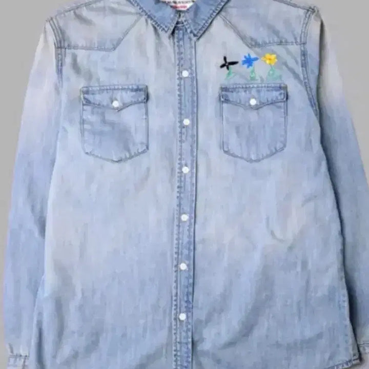 [BUNJANG] The Museum Visiter Flower Denim Shirt / [S] 더뮤지엄비지터 플라워 데님셔츠