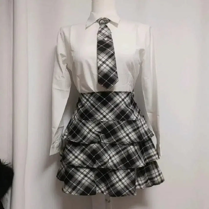 [BUNJANG] Vintage Black and Pink Jacket and Skirt Set / 빈티지 자켓+체크캉캉스커트 치마세트 캐캐체