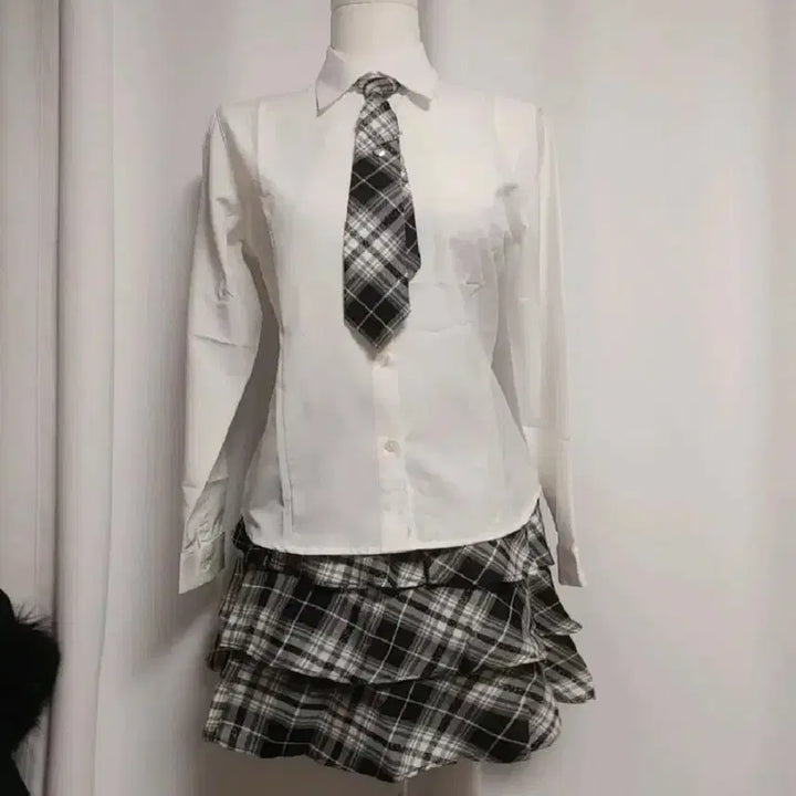 [BUNJANG] Vintage Black and Pink Jacket and Skirt Set / 빈티지 자켓+체크캉캉스커트 치마세트 캐캐체