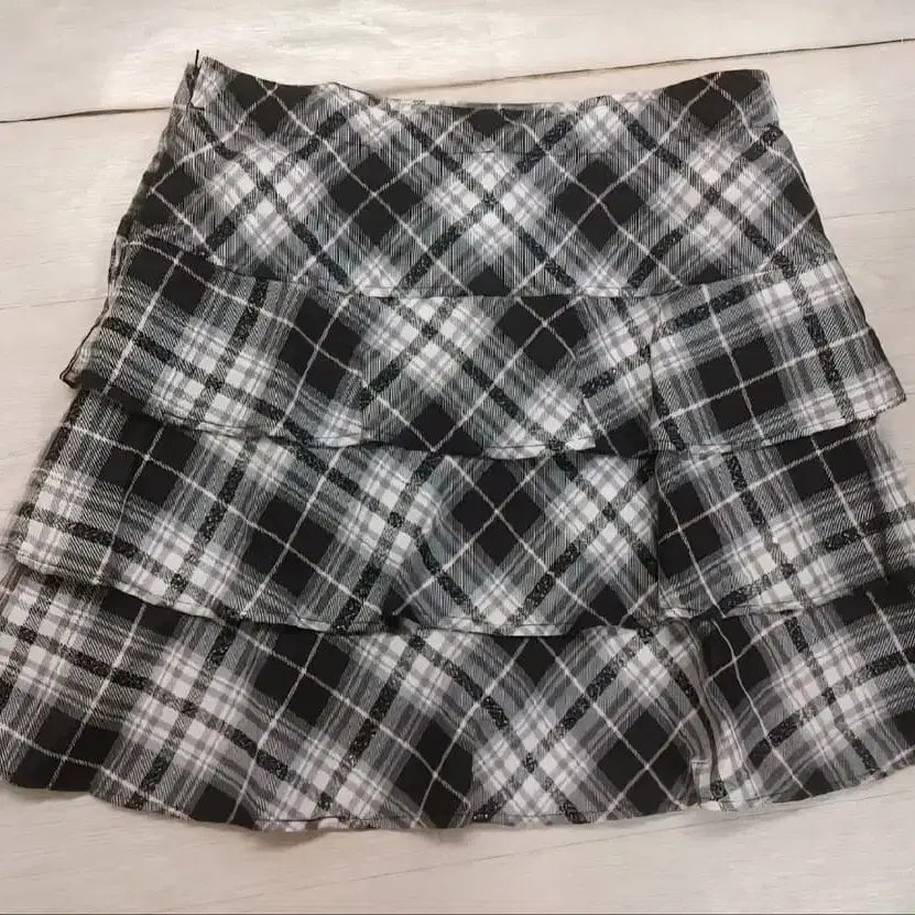 [BUNJANG] Vintage Black and Pink Jacket and Skirt Set / 빈티지 자켓+체크캉캉스커트 치마세트 캐캐체