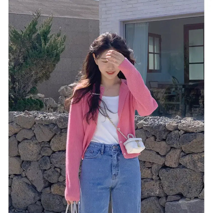 [BUNJANG] Underbee Apple Cardigan Peach Pink Mayvi / 언더비 애플 가디건 피치핑크 Mayvi